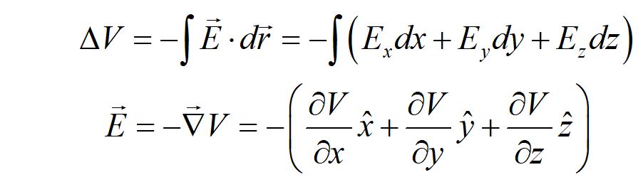 E field and potential equations