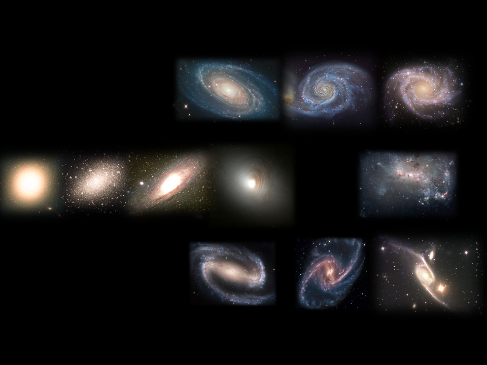 image depicting representative galaxies for each galaxy type described below